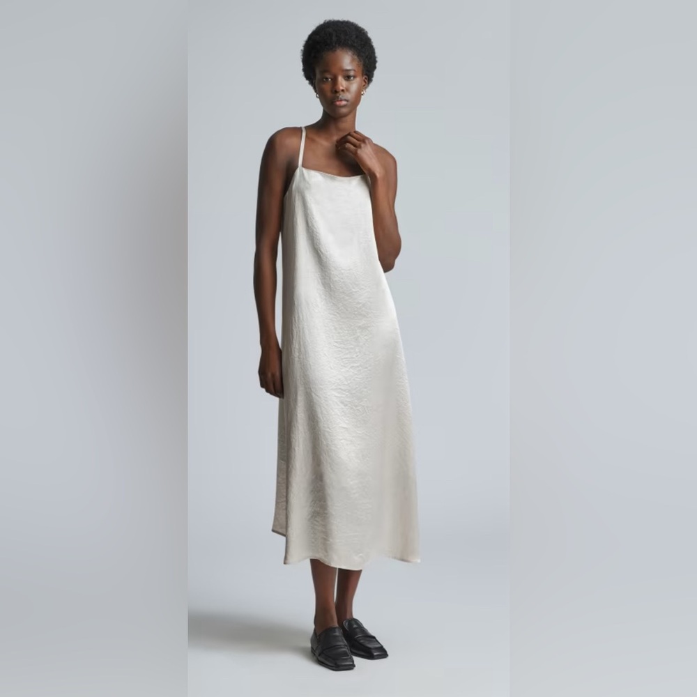 NEW Everlane The Satin Square Neck Slip Sleeveless Midi Dress Cream NWT 0